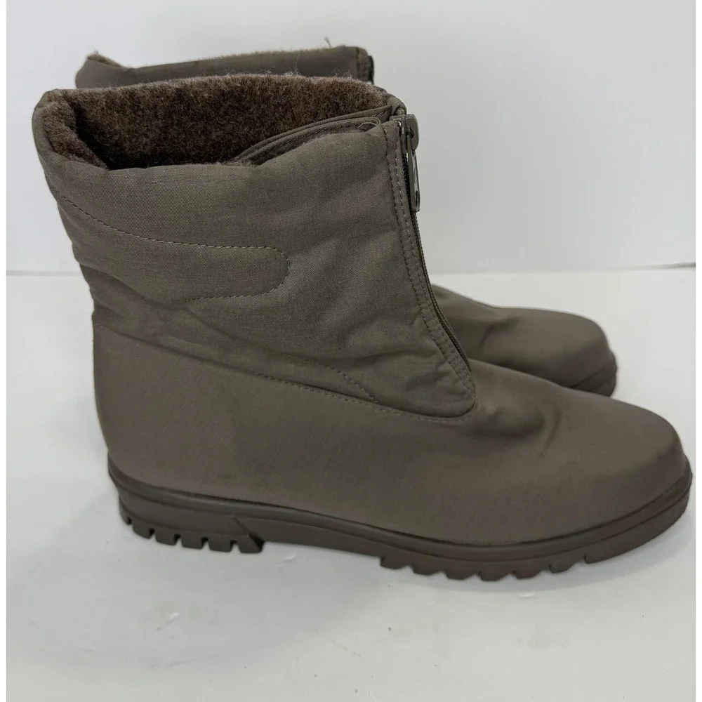 Toe Warmers Canada Waterproof Women's Taupe Winter Snow‎ Boots Sz 8.5 Front Zip